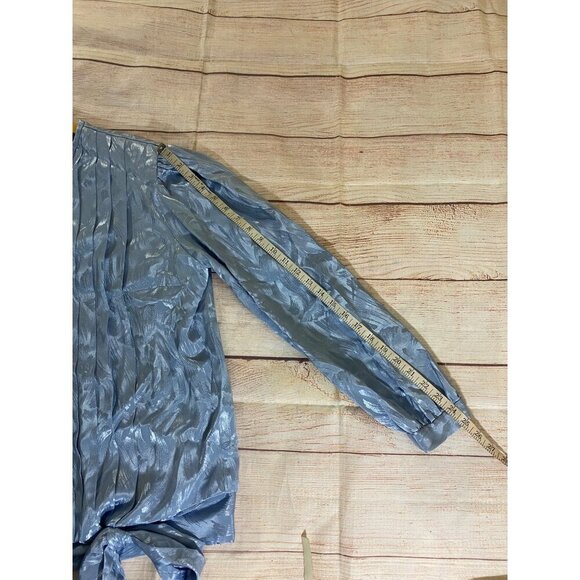 Vintage In The Mood Women's Blue Long Sleeve Pleated Blouse - 18 - Picture 9 of 13